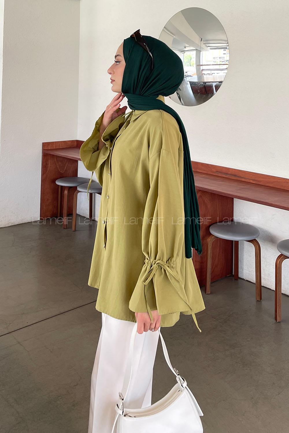 Oil Green Shirt Collar Long Arm Poplin Fabric Shirt
