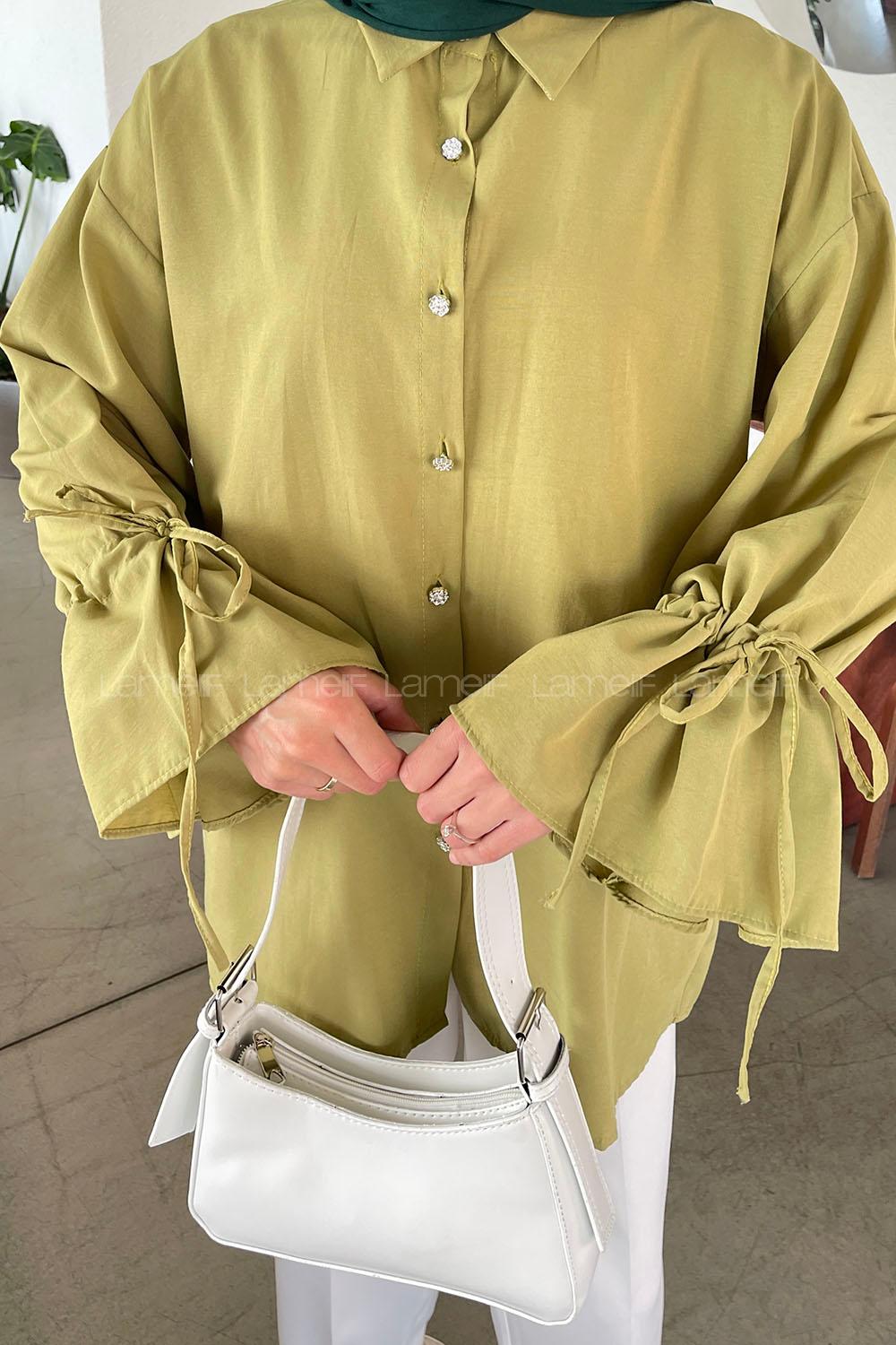 Oil Green Shirt Collar Long Arm Poplin Fabric Shirt