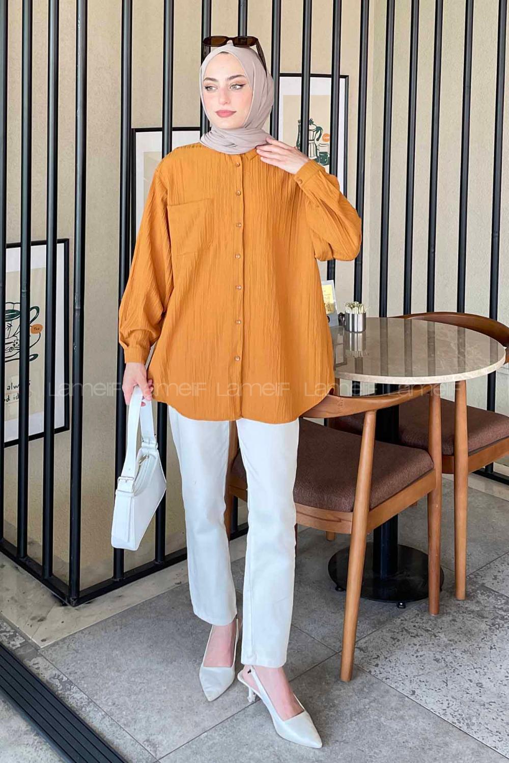 Lamelif Kraşlı Gömlek Hardal Sarısı