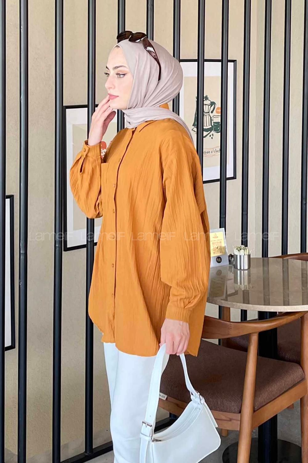 Lamelif Kraşlı Gömlek Hardal Sarısı