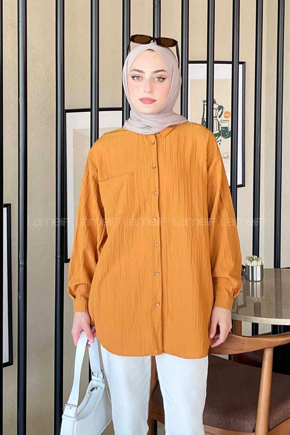 Lamelif Kraşlı Gömlek Hardal Sarısı
