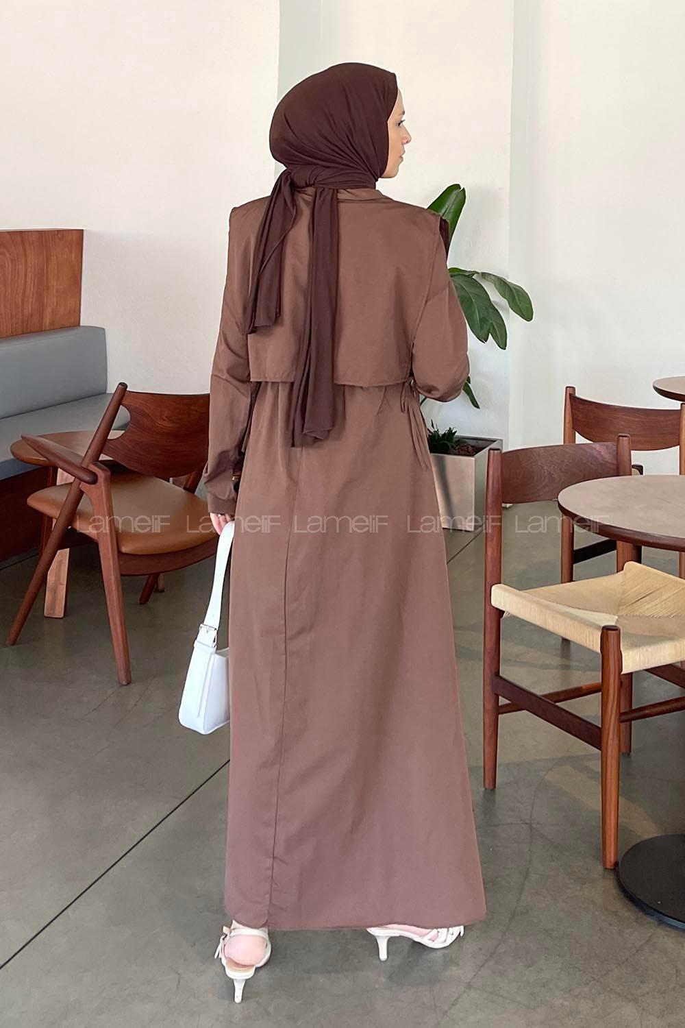 Lamelif Yelekli Terikoton Elbise Acı Kahve