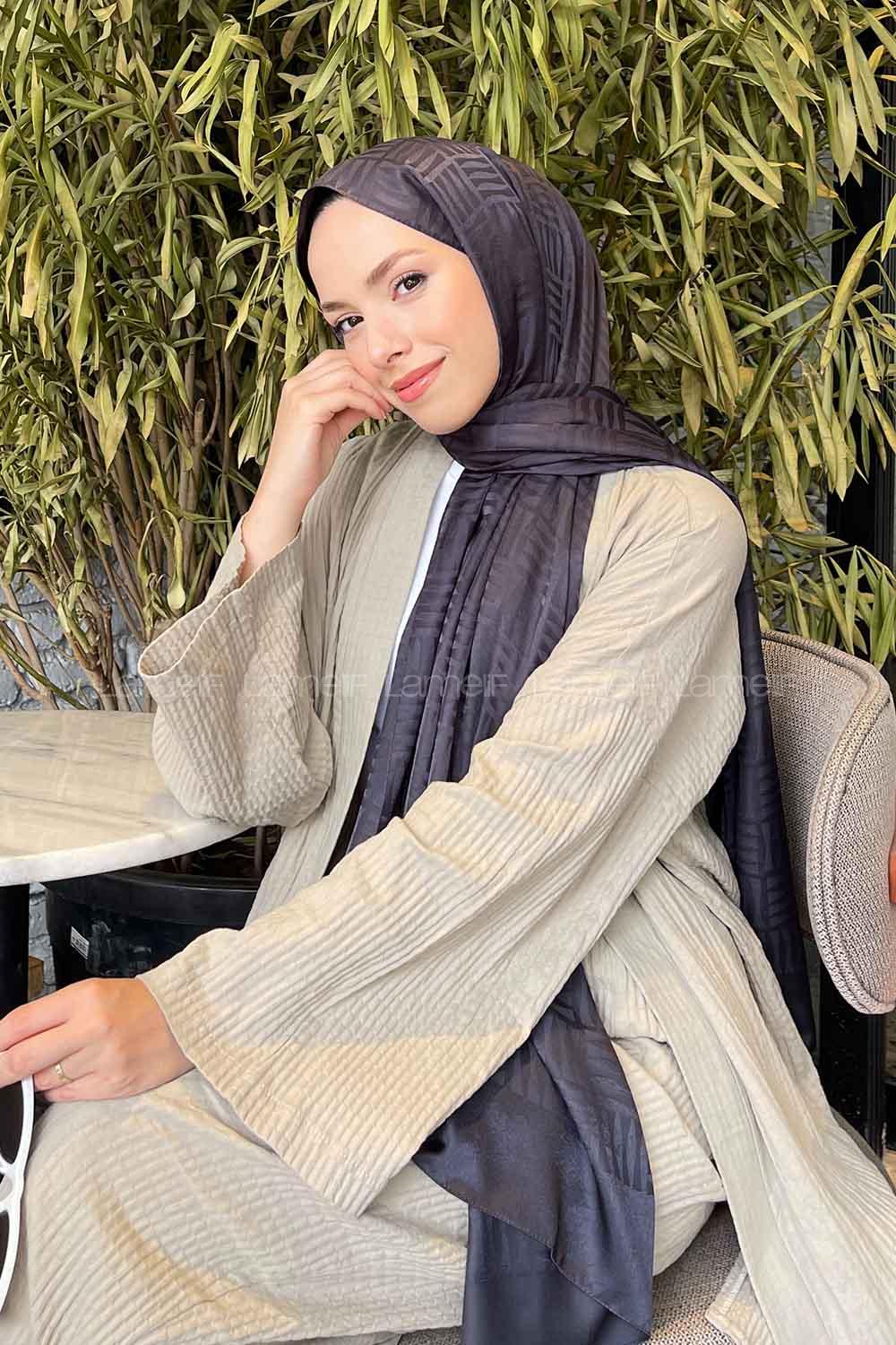 Lamelif Kibrit Desen Jakar Şal Antrasit