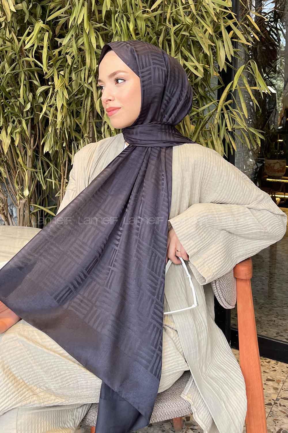 Lamelif Kibrit Desen Jakar Şal Antrasit