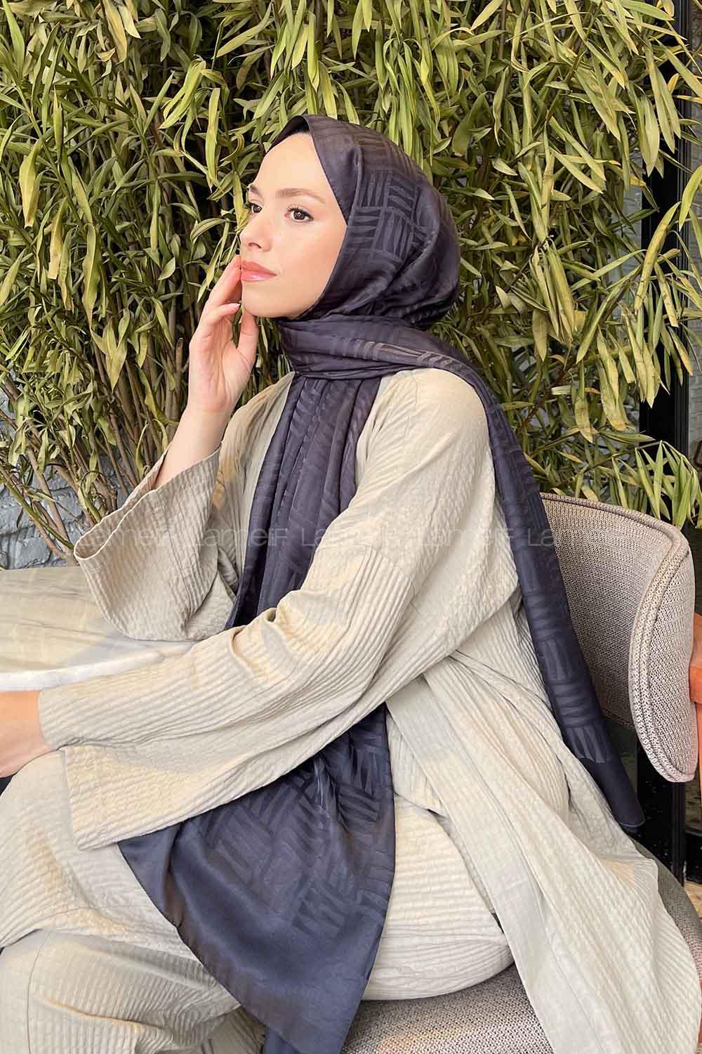 Lamelif Kibrit Desen Jakar Şal Antrasit