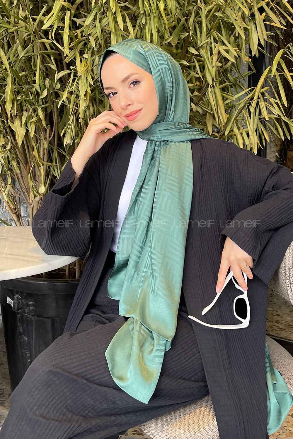 Lamelif Kibrit Desen Jakar Şal Çağla Yeşili