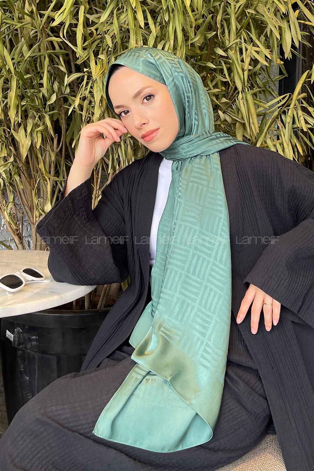 Lamelif Kibrit Desen Jakar Şal Çağla Yeşili