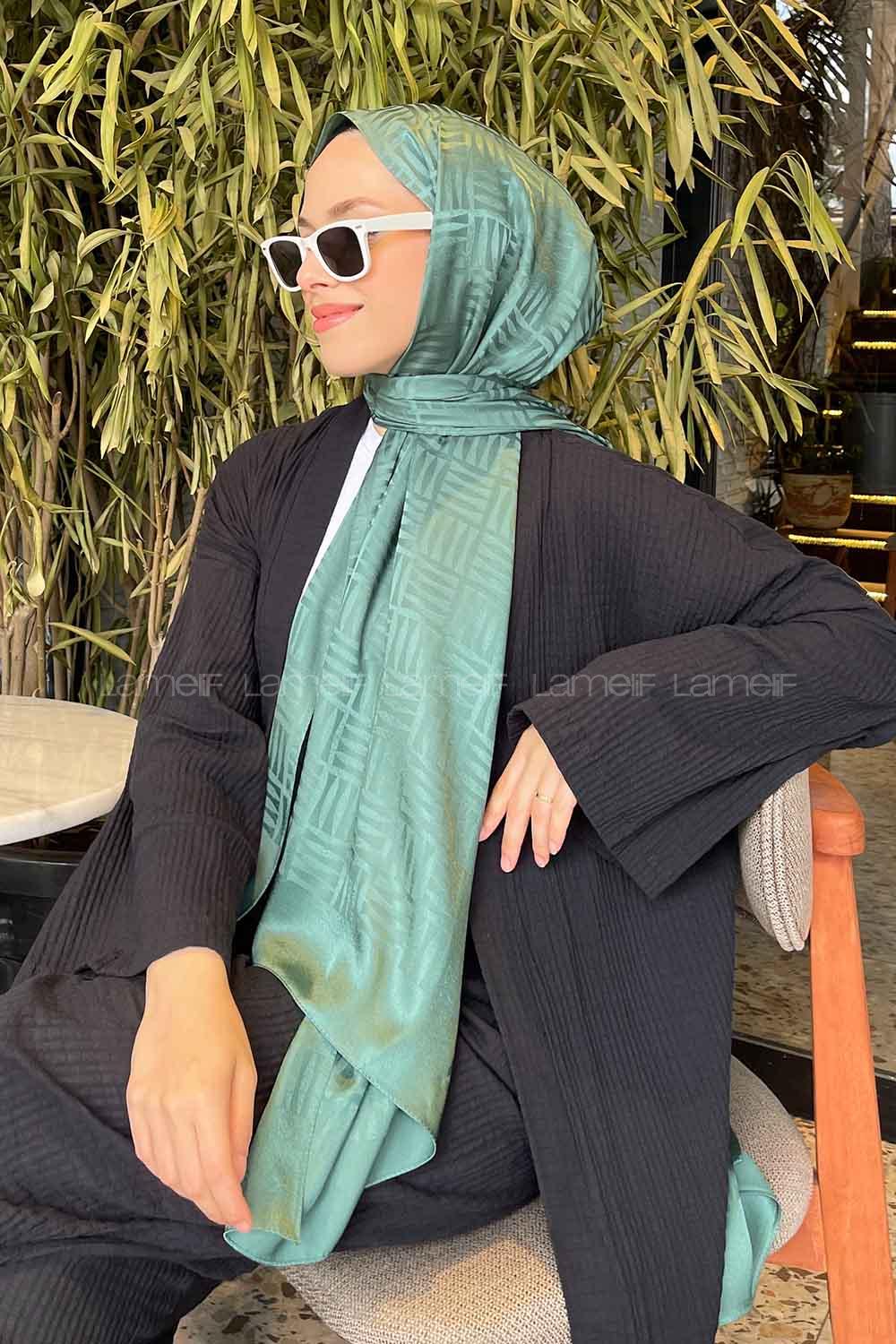 Lamelif Kibrit Desen Jakar Şal Çağla Yeşili