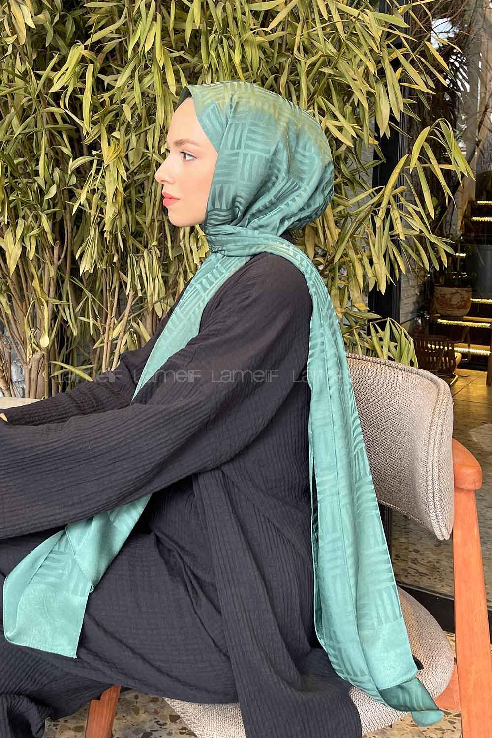 Lamelif Kibrit Desen Jakar Şal Çağla Yeşili