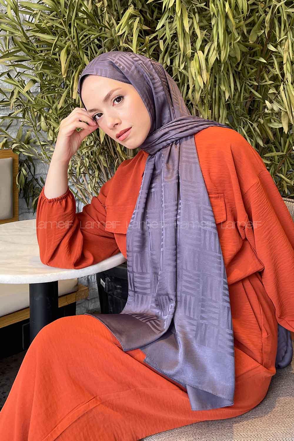 Lamelif Kibrit Desen Jakar Şal Füme