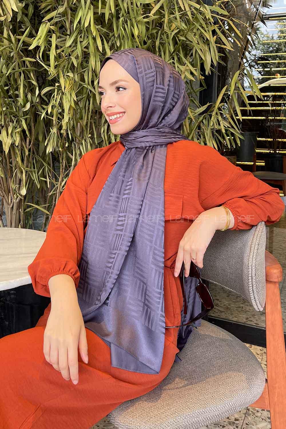 Lamelif Kibrit Desen Jakar Şal Füme