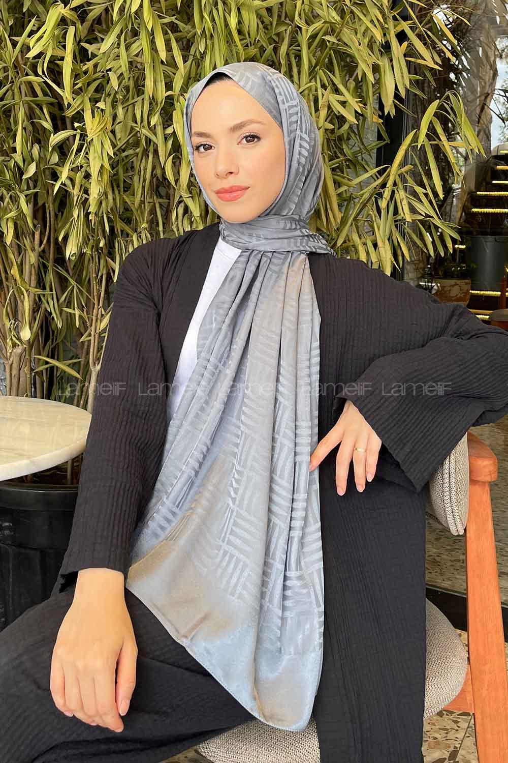 Lamelif Kibrit Desen Jakar Şal Gri