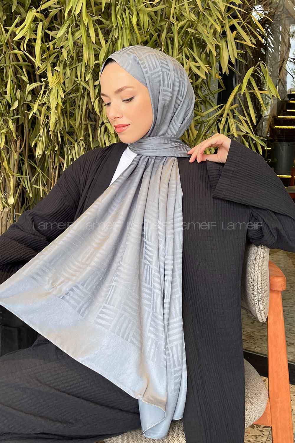 Lamelif Kibrit Desen Jakar Şal Gri