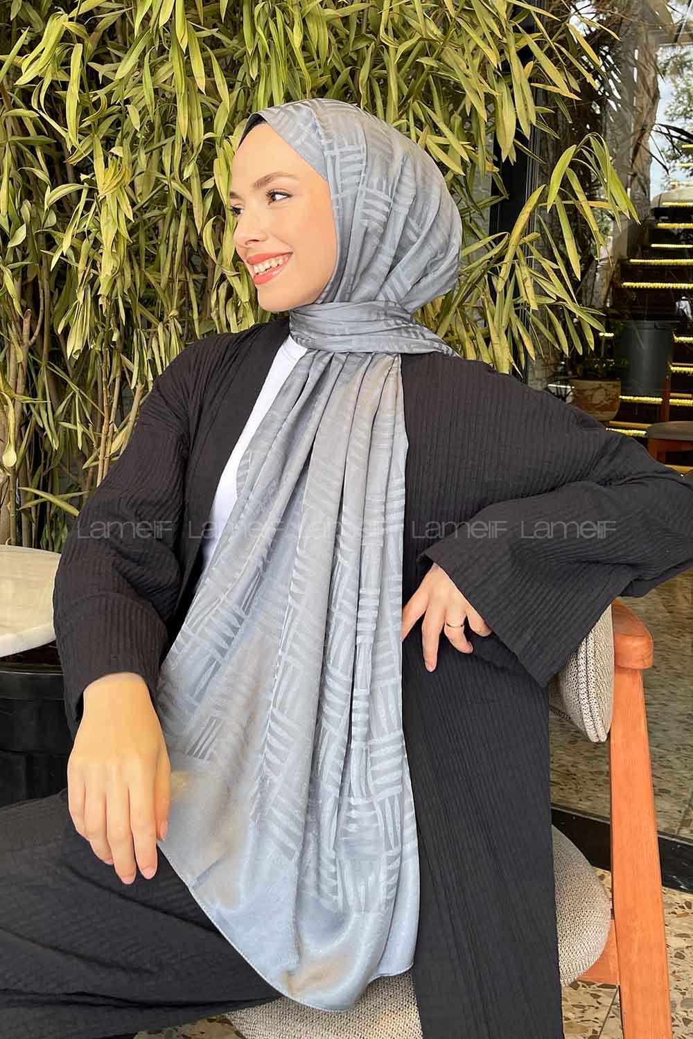 Lamelif Kibrit Desen Jakar Şal Gri