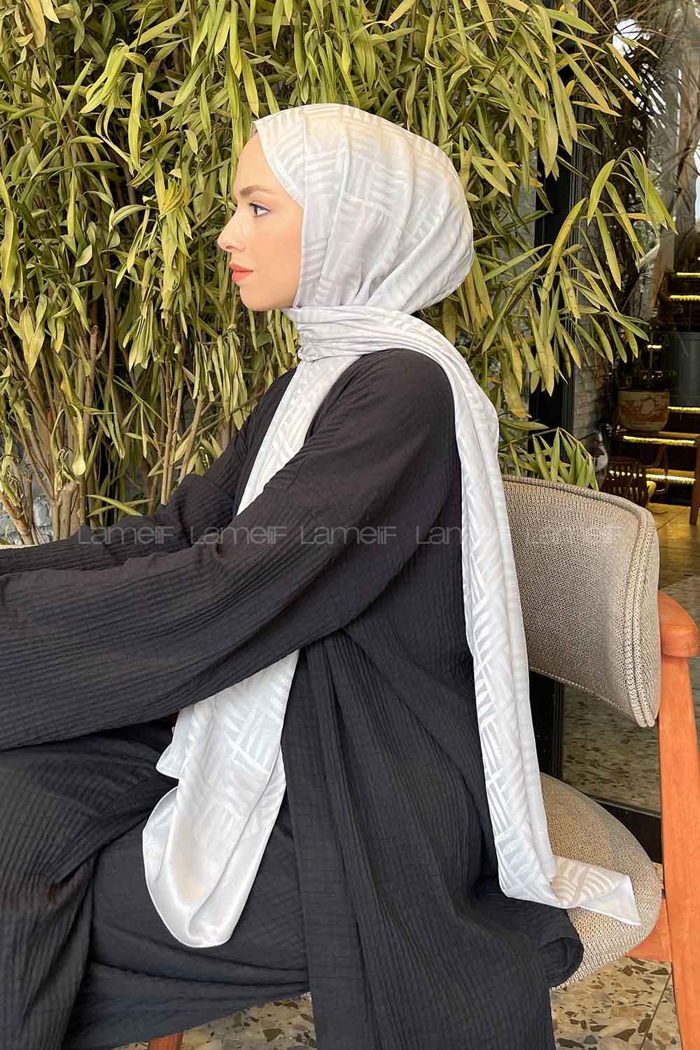 Lamelif Kibrit Desen Jakar Şal Gümüş Gri