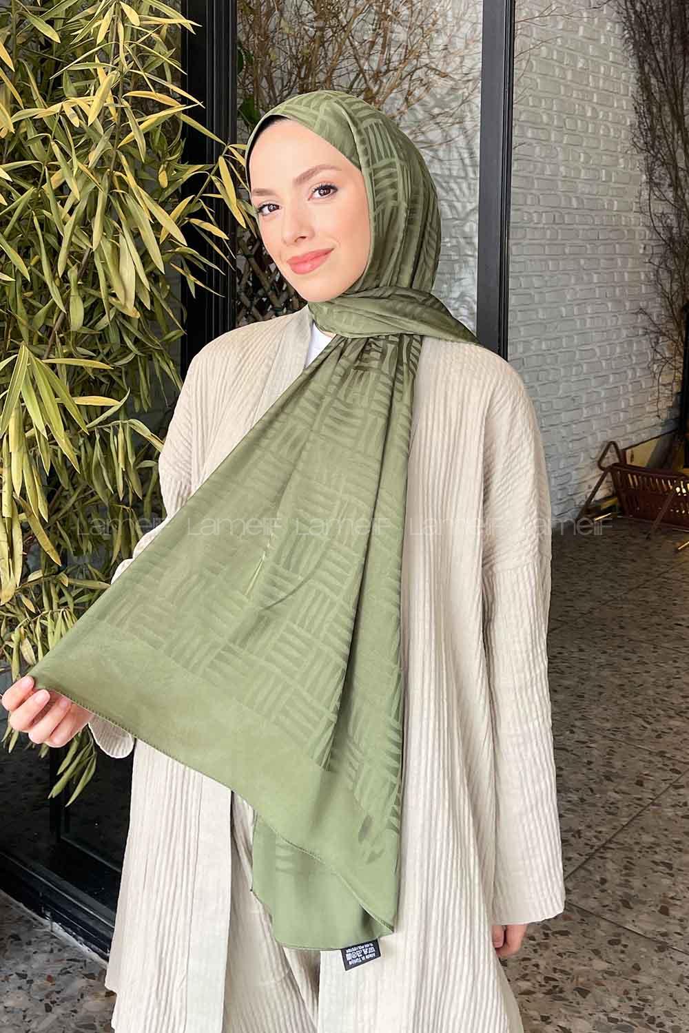 Lamelif Kibrit Desen Jakar Şal Haki