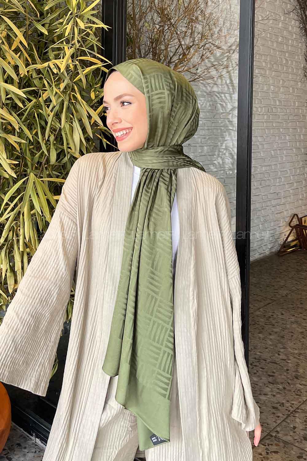 Lamelif Kibrit Desen Jakar Şal Haki