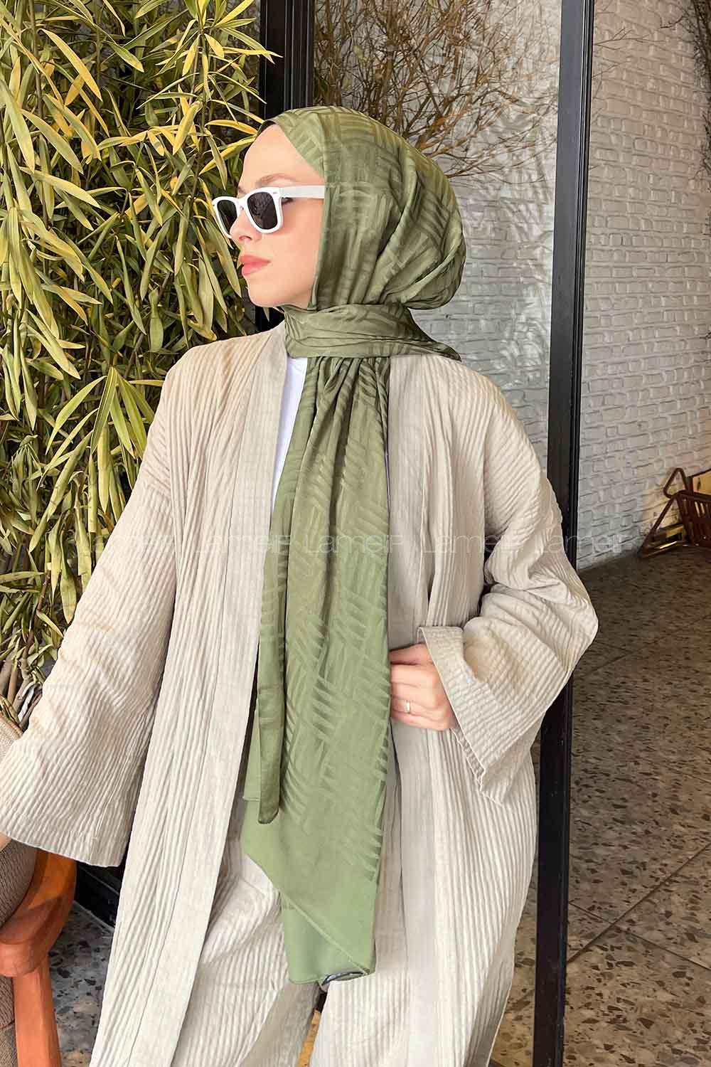 Lamelif Kibrit Desen Jakar Şal Haki