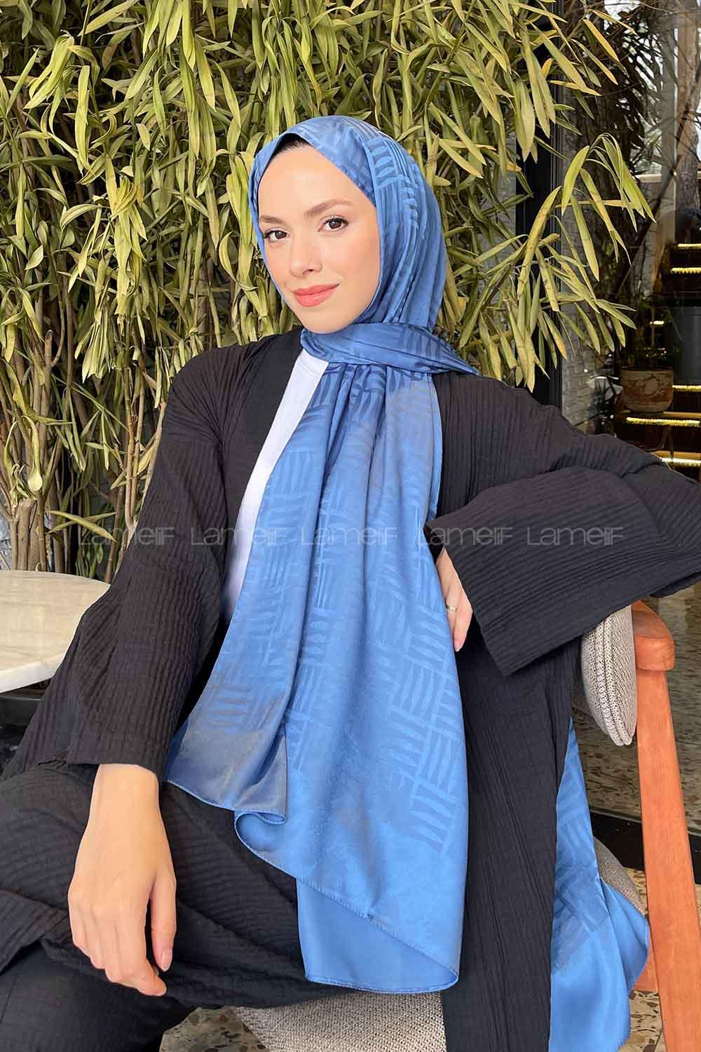 Lamelif Kibrit Desen Jakar Şal İndigo
