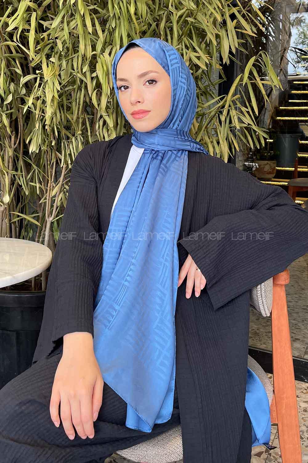 Lamelif Kibrit Desen Jakar Şal İndigo