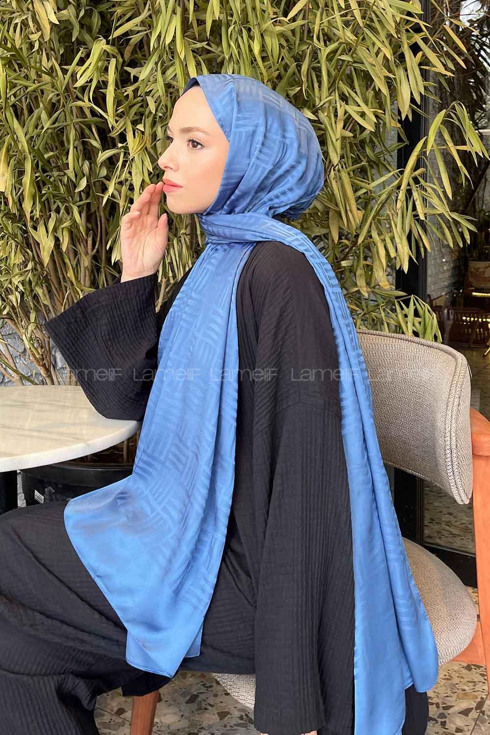 Lamelif Kibrit Desen Jakar Şal İndigo