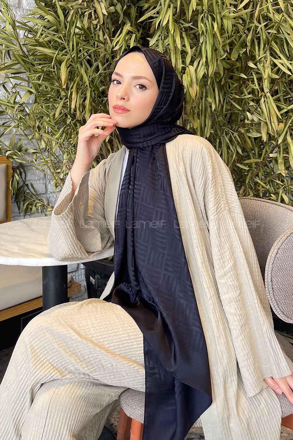 Lamelif Kibrit Desen Jakar Şal Lacivert