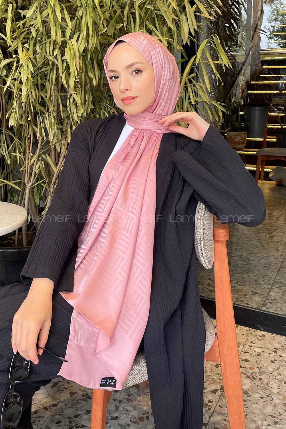 Lamelif Kibrit Desen Jakar Şal Pudra