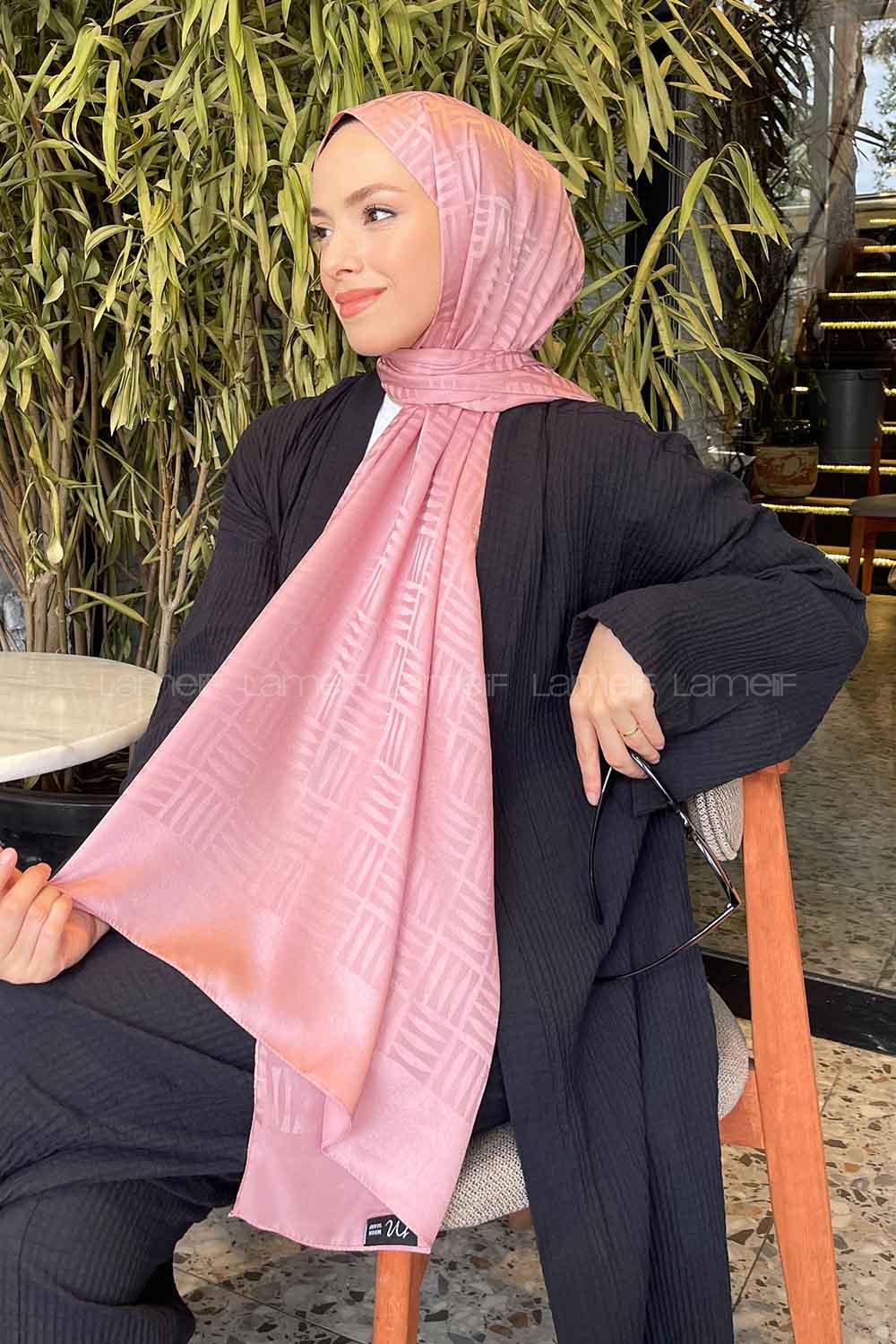 Lamelif Kibrit Desen Jakar Şal Pudra