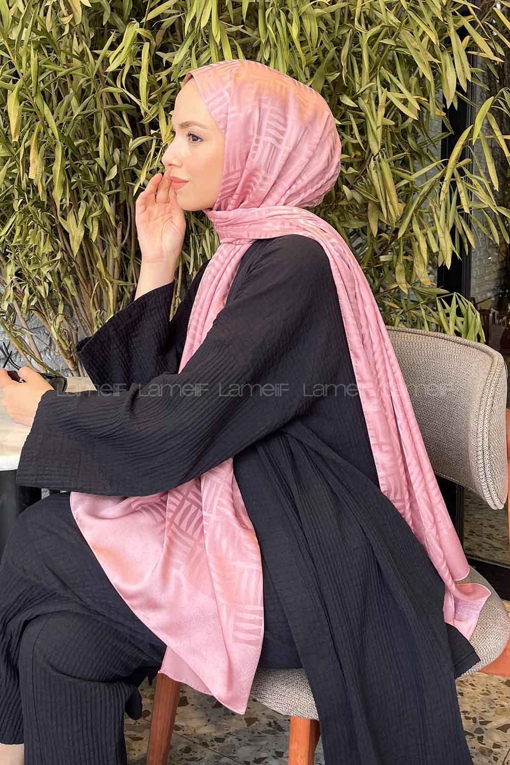 Lamelif Kibrit Desen Jakar Şal Pudra