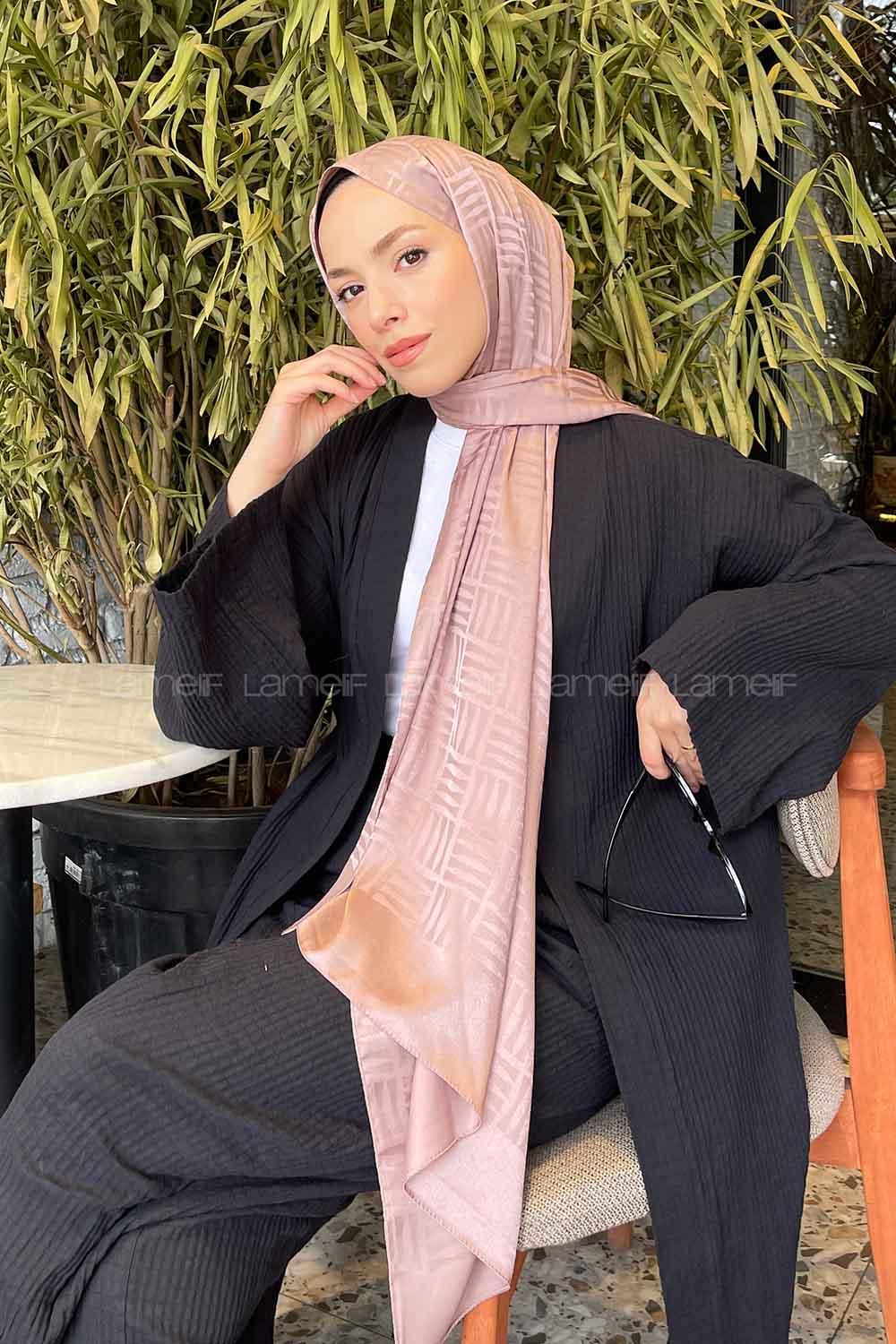 Lamelif Kibrit Desen Jakar Şal Soft Kahve