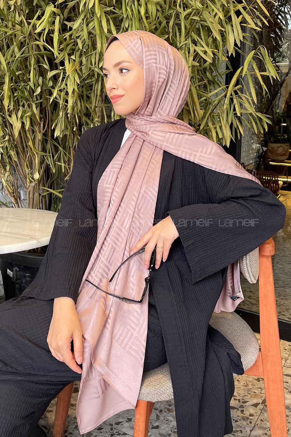 Lamelif Kibrit Desen Jakar Şal Soft Kahve