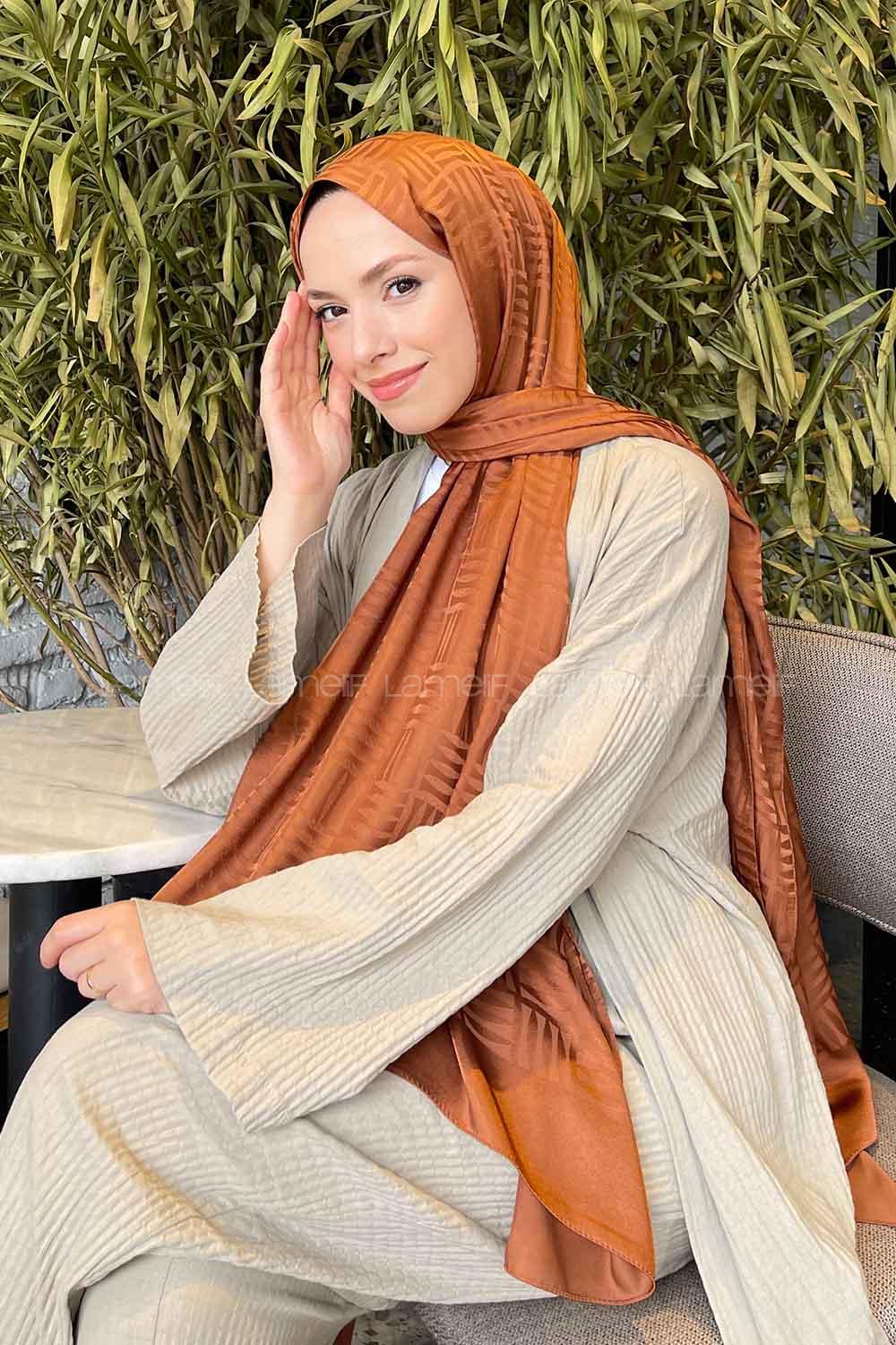 Lamelif Kibrit Desen Jakar Şal Sütlü Kahve