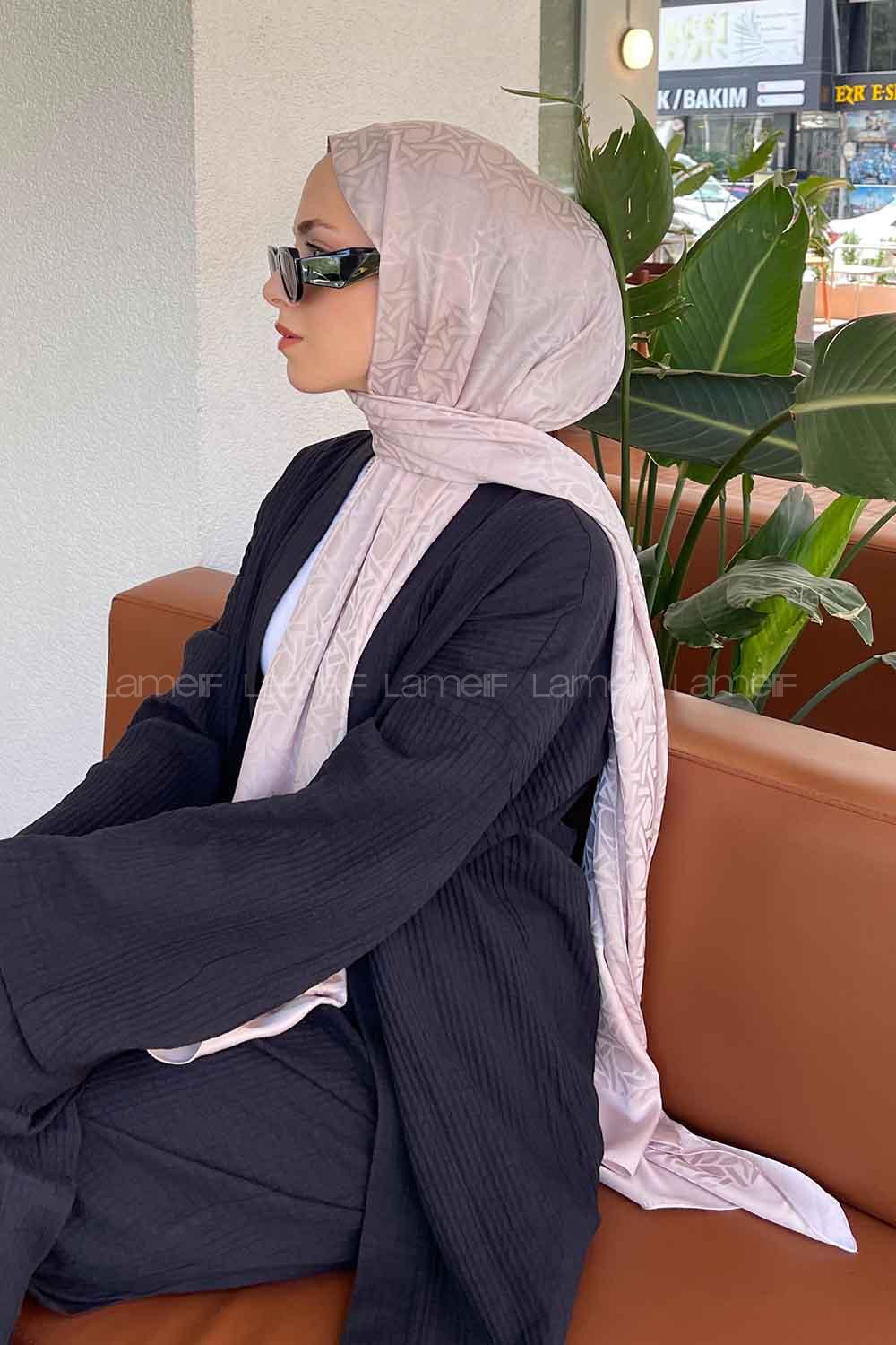 Lamelif Porto Desen Jakar Şal Açık Vizon