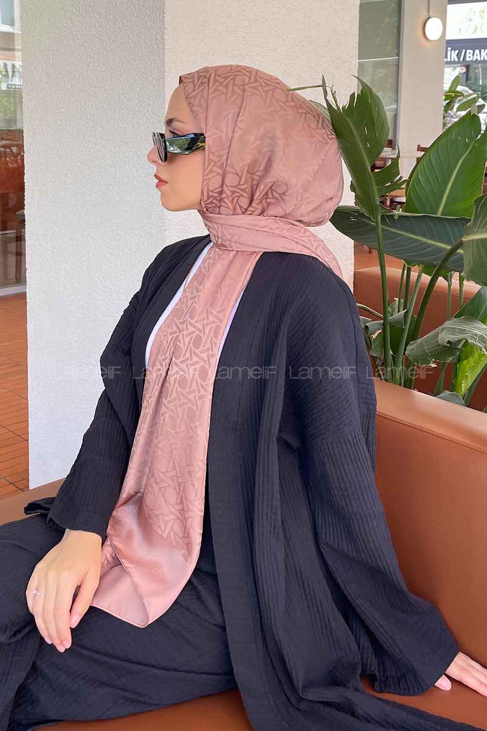 Lamelif Porto Desen Jakar Şal Latte