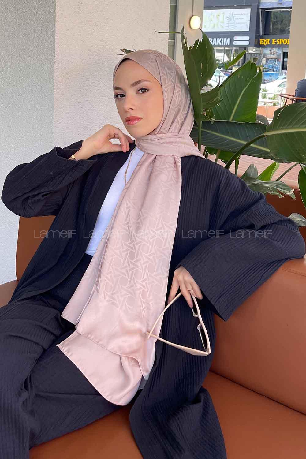 Lamelif Porto Desen Jakar Şal Vizon