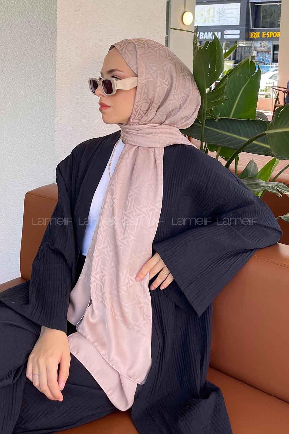 Lamelif Porto Desen Jakar Şal Vizon