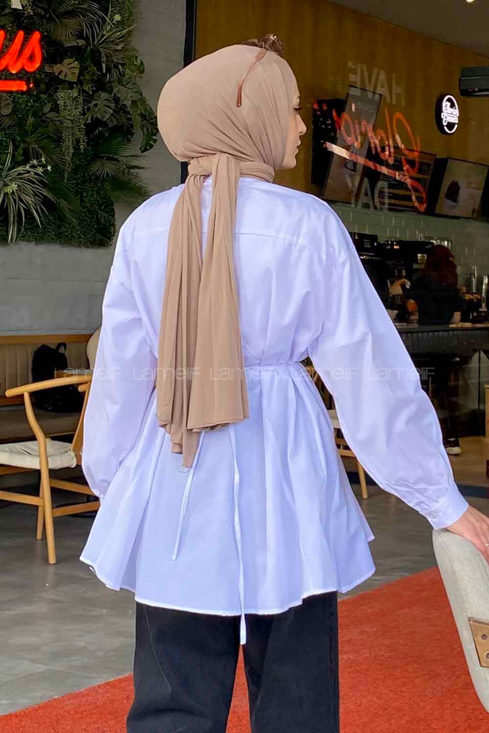 Lamelif Kalp Toka Detaylı Gömlek Beyaz