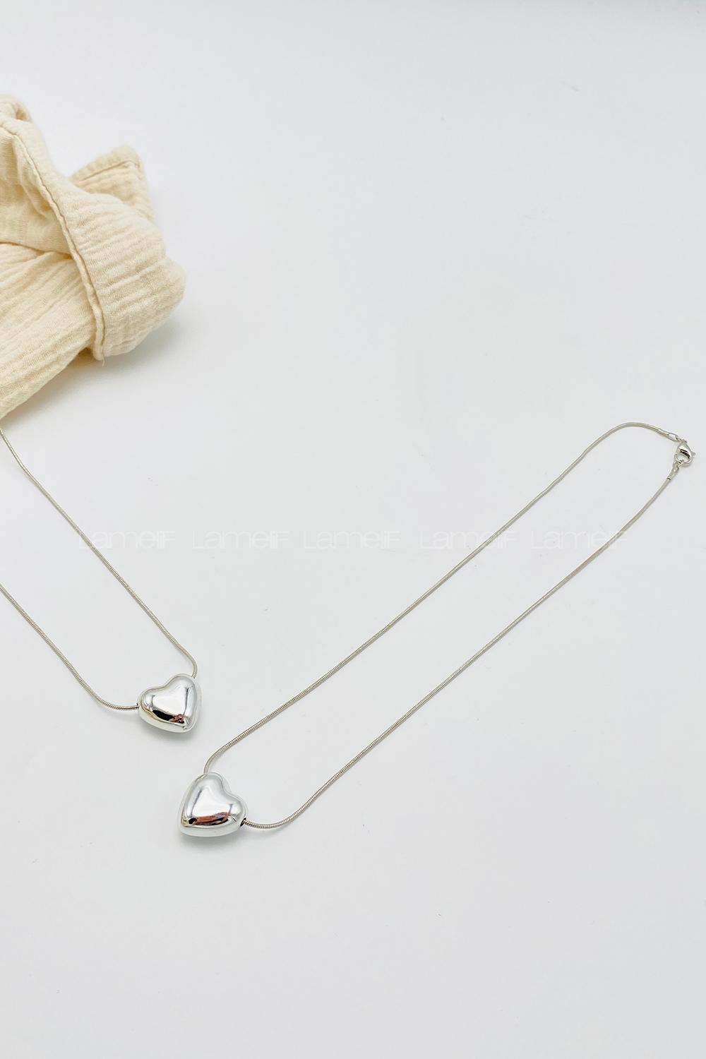 Lamelif Gümüş Zincir Gümüş Kalp Tasarım Kolye