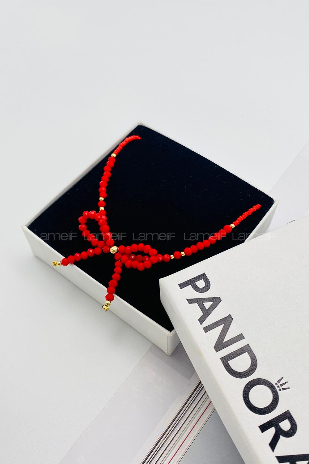 Lamelif Kırmızı Boncuklu Kurdele Kolye