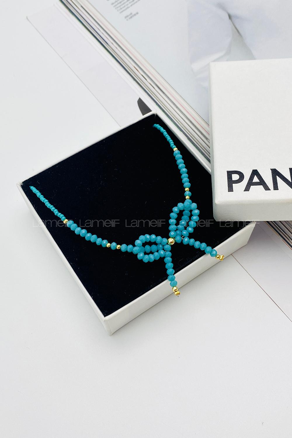Lamelif Mavi Boncuklu Kurdele Kolye