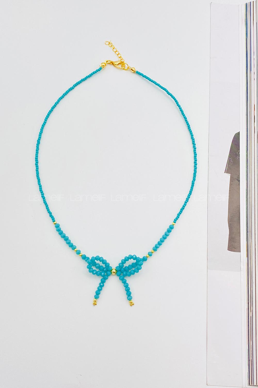 Lamelif Mavi Boncuklu Kurdele Kolye