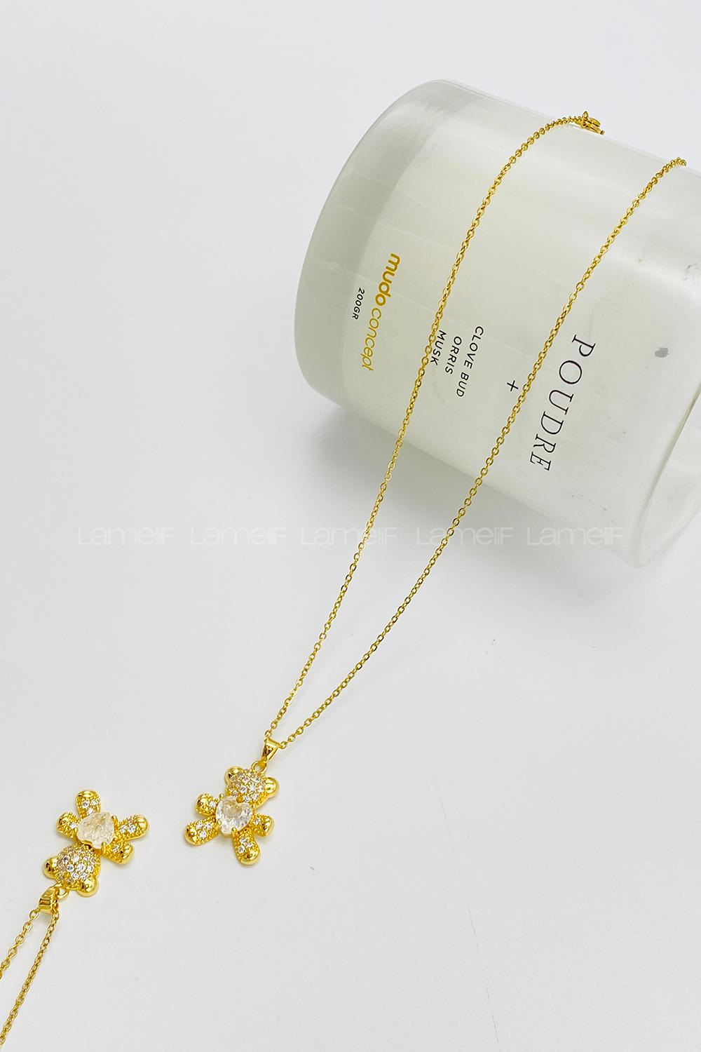 Lamelif Gold 925 Ayar Paslanmaz Çelik Beyaz Taşlı Ayıcık Kolye