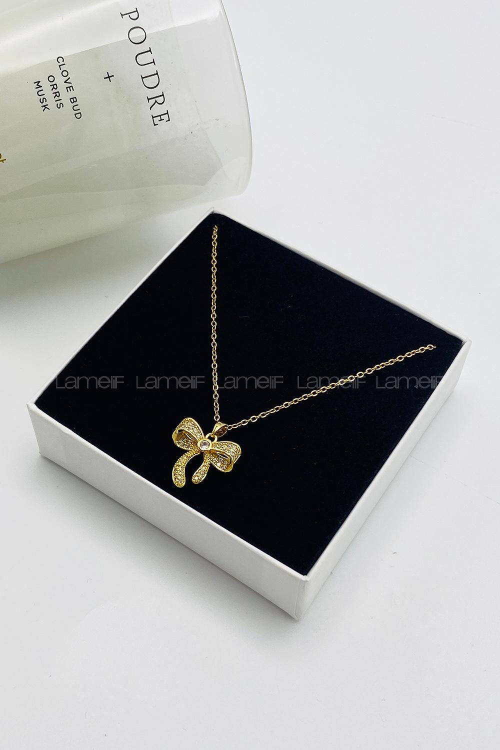 Lamelif Gold 925 Ayar Paslanmaz Çelik Minik Kurdele Kolye