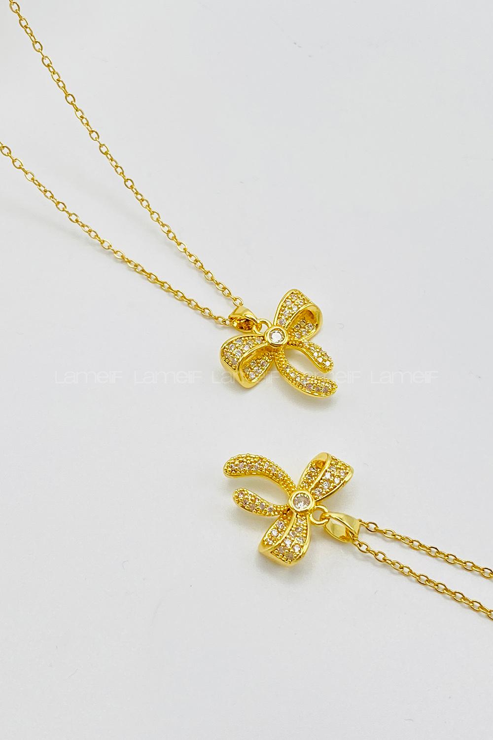 Lamelif Gold 925 Ayar Paslanmaz Çelik Minik Kurdele Kolye