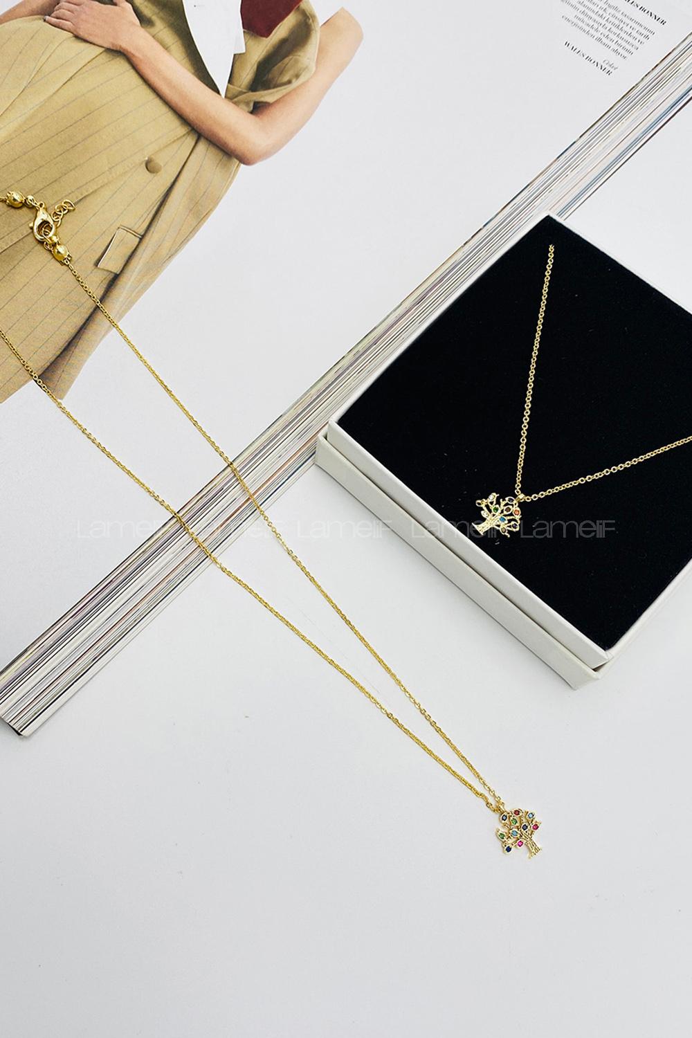 Lamelif Gold Hayat Ağacı Zirkon Kolye