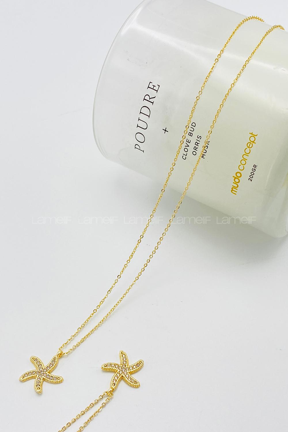 Lamelif Gold Kristal Taşlı Yıldız Zirkon Kolye