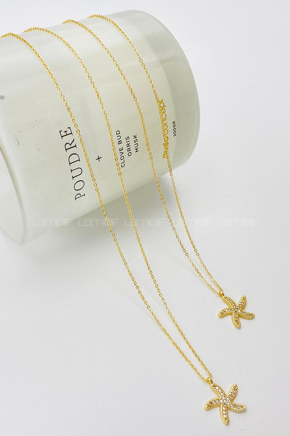 Lamelif Gold Kristal Taşlı Yıldız Zirkon Kolye