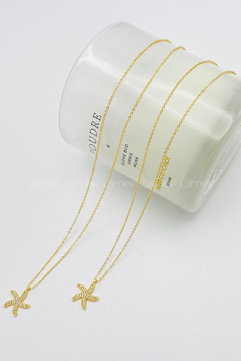 Lamelif Gold Kristal Taşlı Yıldız Zirkon Kolye