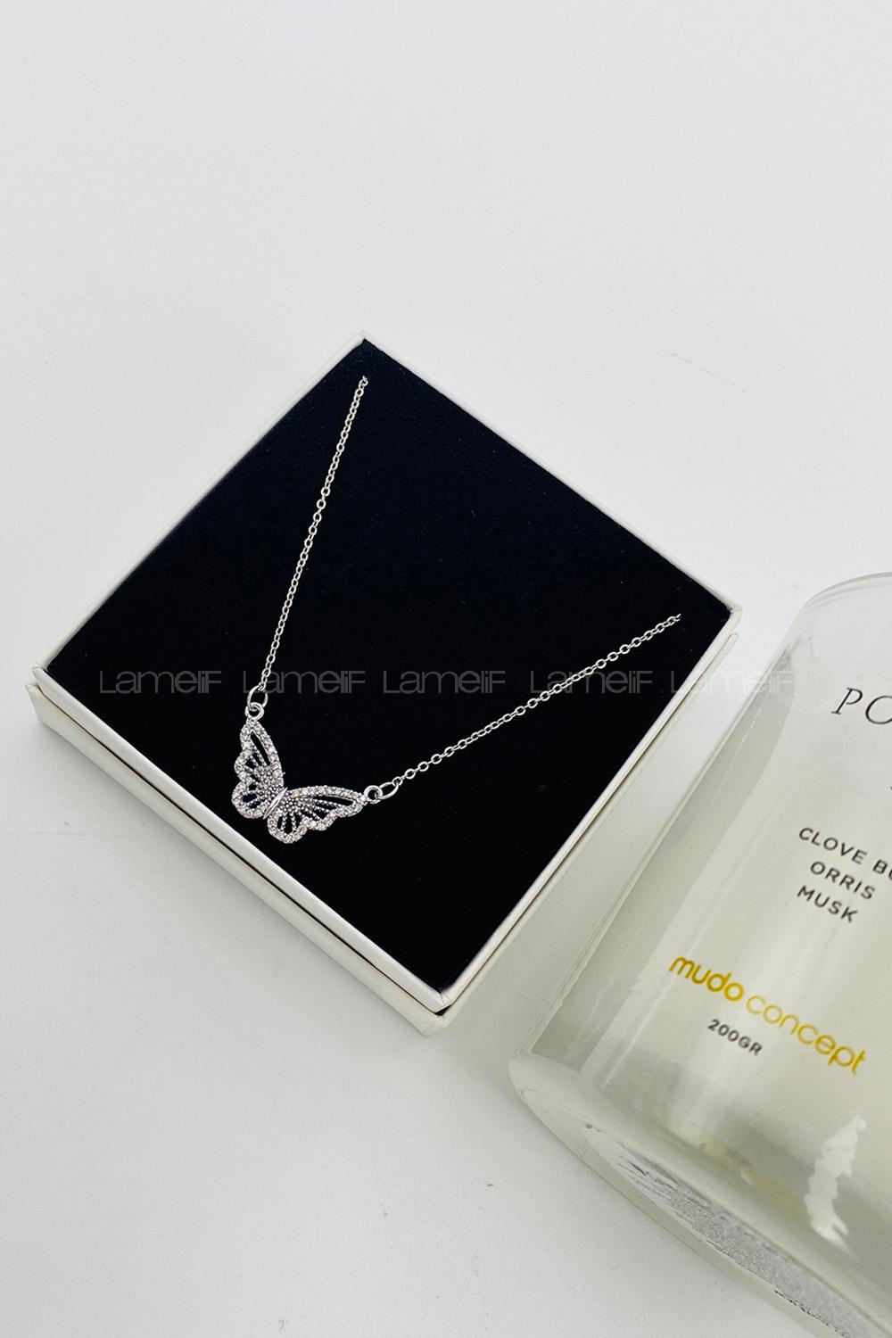 Lamelif Gümüş Kelebek Zirkon Kolye