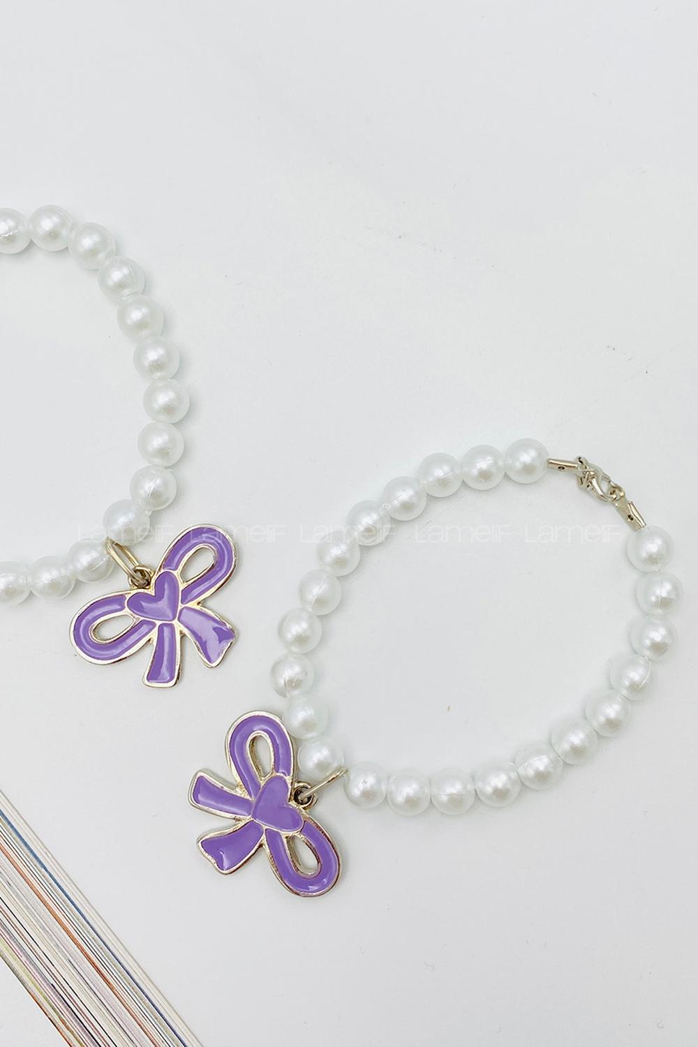 Lamelif İncili Mor Kurdele Charmlı Bileklik